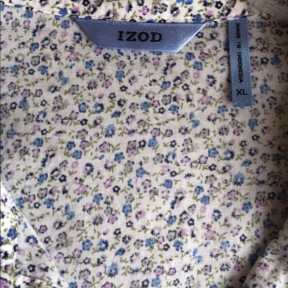 IZOD long roll tab sleeve top. Dainty Blue Floral Cotton. 💯 cotton. - Picture 8 of 9
